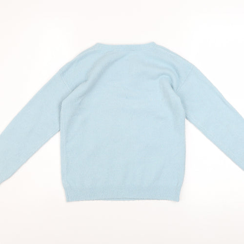 John Lewis Girls Blue Puffin Crown Jumper Size 7 Years Acrylic Blend