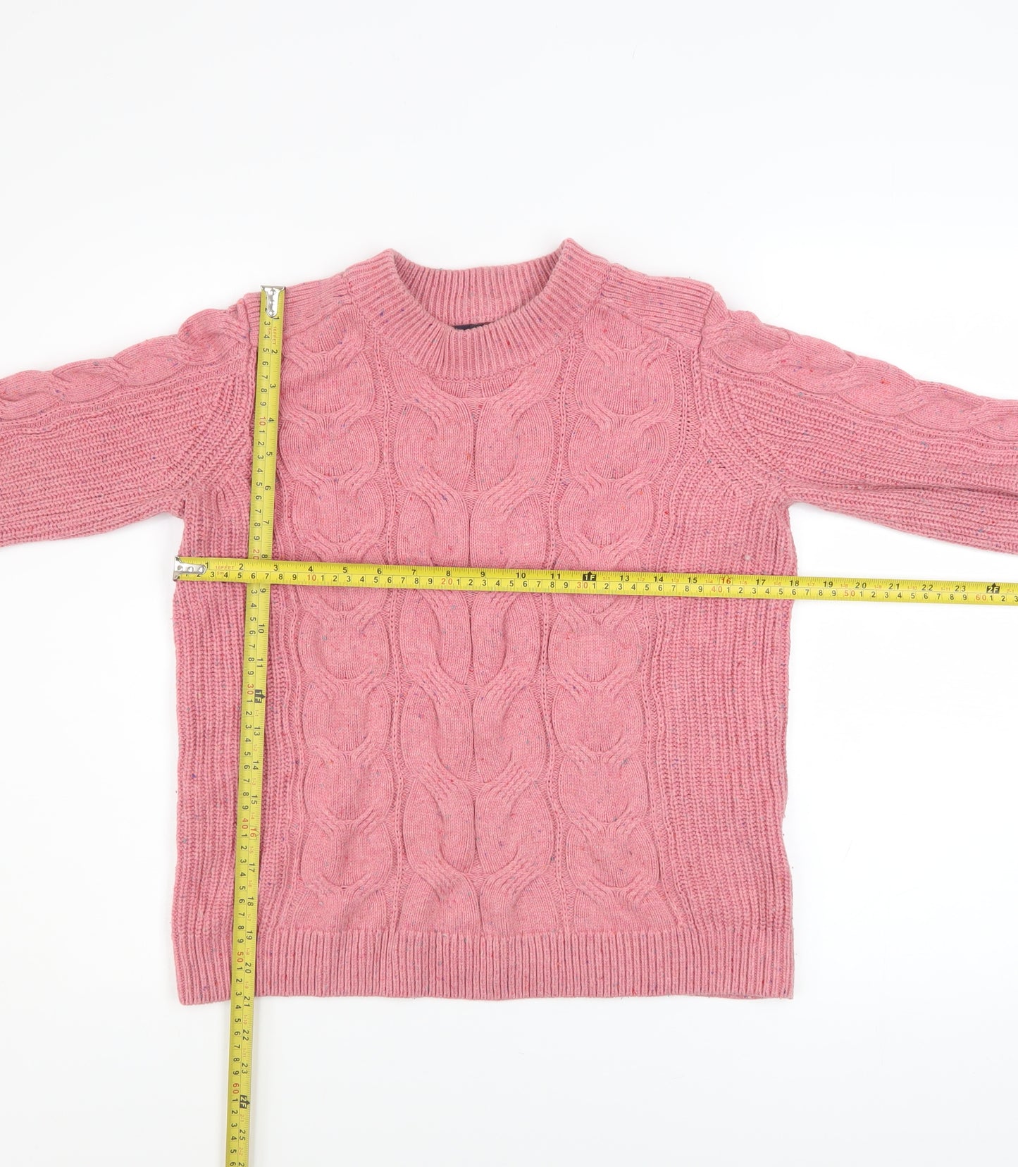 Marks and Spencer Women’s Pink Cable-Knit Cotton Blend Jumper Size S