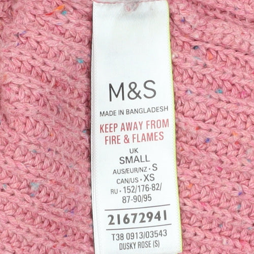 Marks and Spencer Women’s Pink Cable-Knit Cotton Blend Jumper Size S