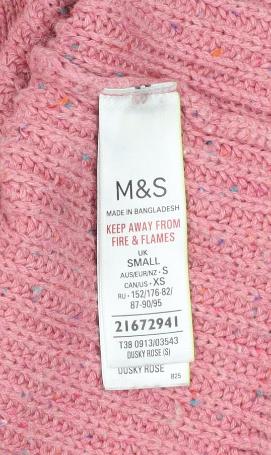 Marks and Spencer Women’s Pink Cable-Knit Cotton Blend Jumper Size S