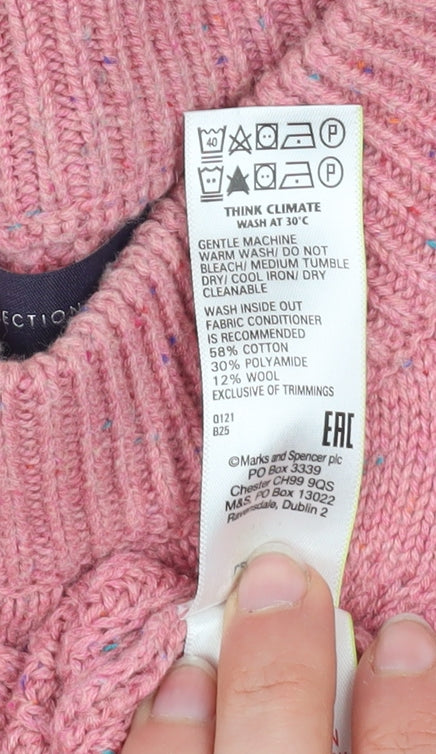 Marks and Spencer Women’s Pink Cable-Knit Cotton Blend Jumper Size S