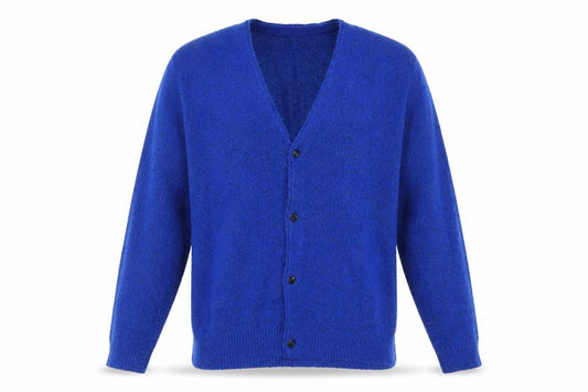 Front view of H&M Men Blue XL V-Neck Button Cardigan Knit Jumper