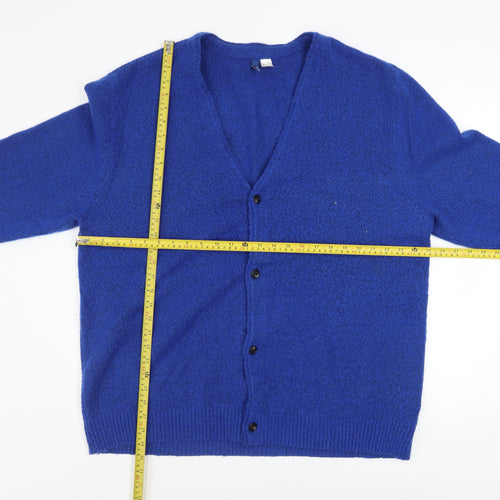 H&M Men Blue XL V-Neck Button Cardigan Knit Jumper