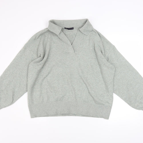 Marks and Spencer Women’s Grey Collared Pullover Jumper L Knit Long Sleeve
