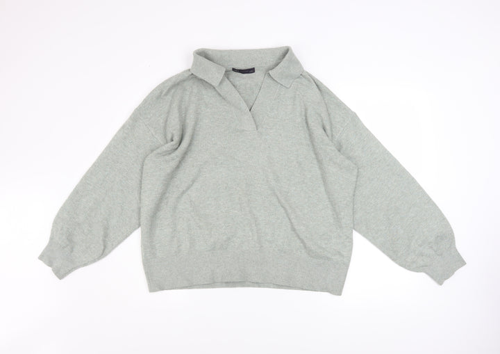 Marks and Spencer Women’s Grey Collared Pullover Jumper L Knit Long Sleeve