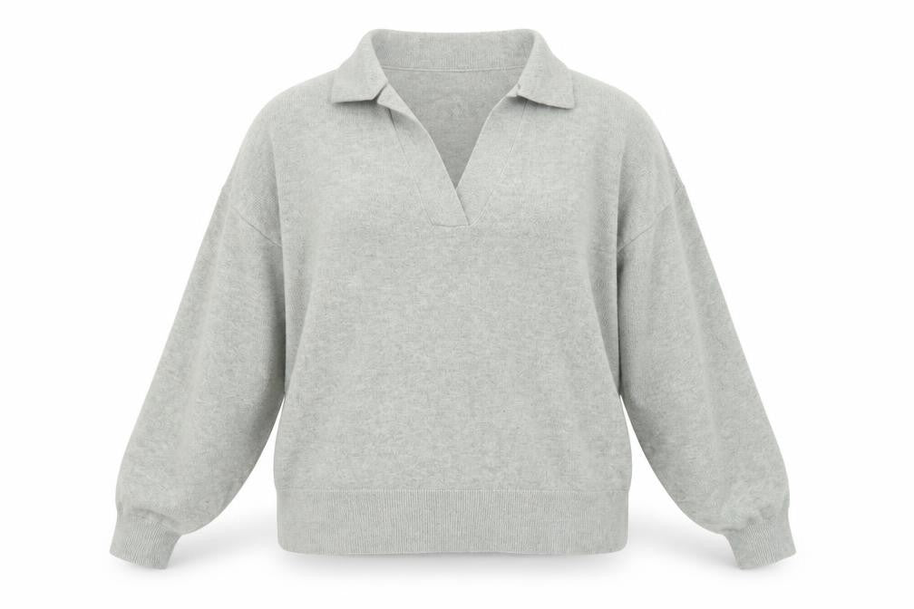 Front view of Marks & Spencer Women’s Grey Collared jumper L Knit Long Sleeve