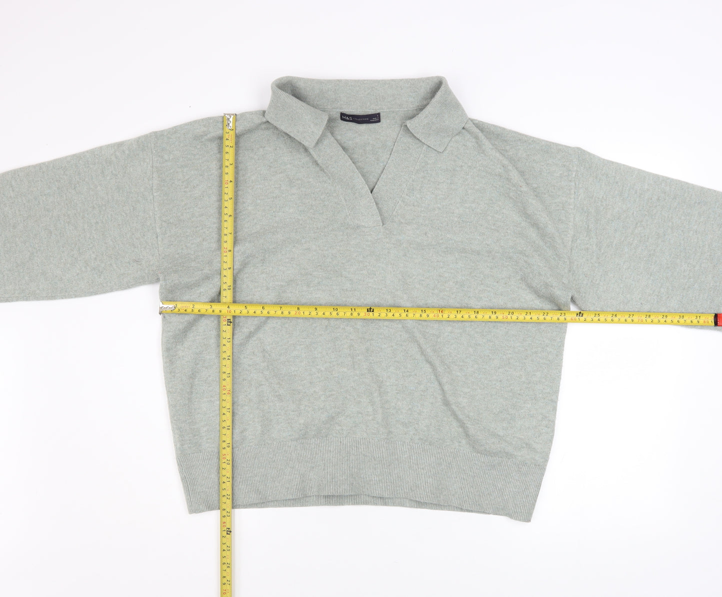 Marks and Spencer Women’s Grey Collared Pullover Jumper L Knit Long Sleeve