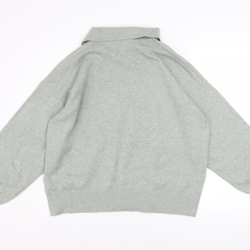 Marks and Spencer Women’s Grey Collared Pullover Jumper L Knit Long Sleeve
