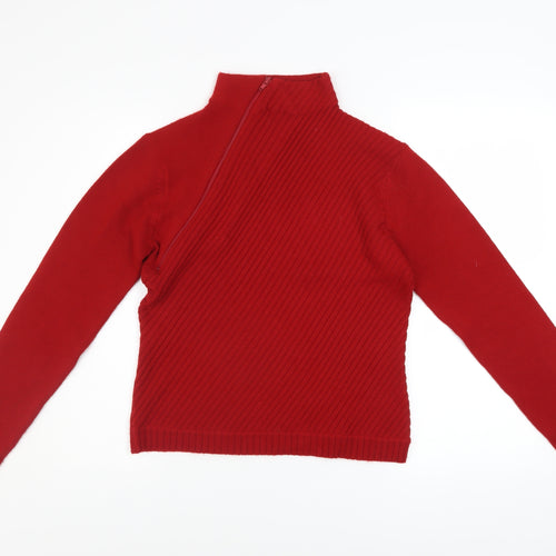 Liquid Womens Red High Neck Zip Knit Jumper Size M