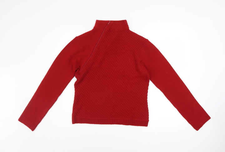 Liquid Womens Red High Neck Zip Knit Jumper Size M