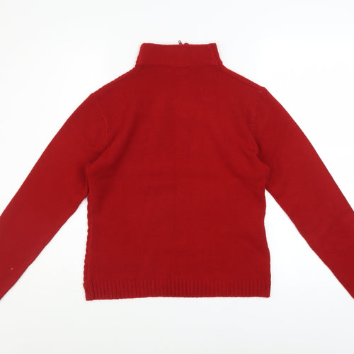 Liquid Womens Red High Neck Zip Knit Jumper Size M