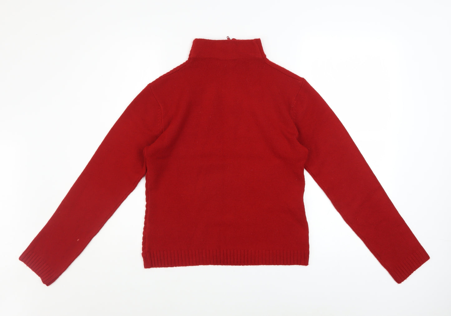 Liquid Womens Red High Neck Zip Knit Jumper Size M