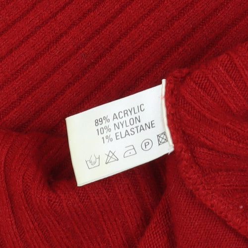 Liquid Womens Red High Neck Zip Knit Jumper Size M