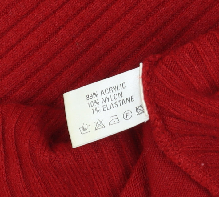 Liquid Womens Red High Neck Zip Knit Jumper Size M