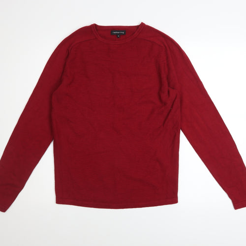 Red Herring Men's Red Cotton Crew Neck Jumper Size S