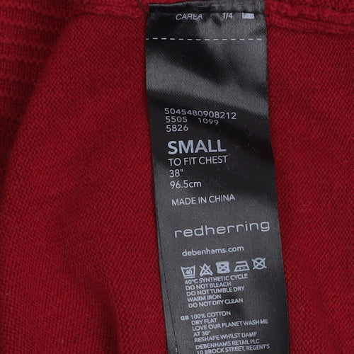 Red Herring Men's Red Cotton Crew Neck Jumper Size S