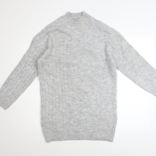 Peacocks Women Grey High Neck Knit Jumper Size S Long Sleeve