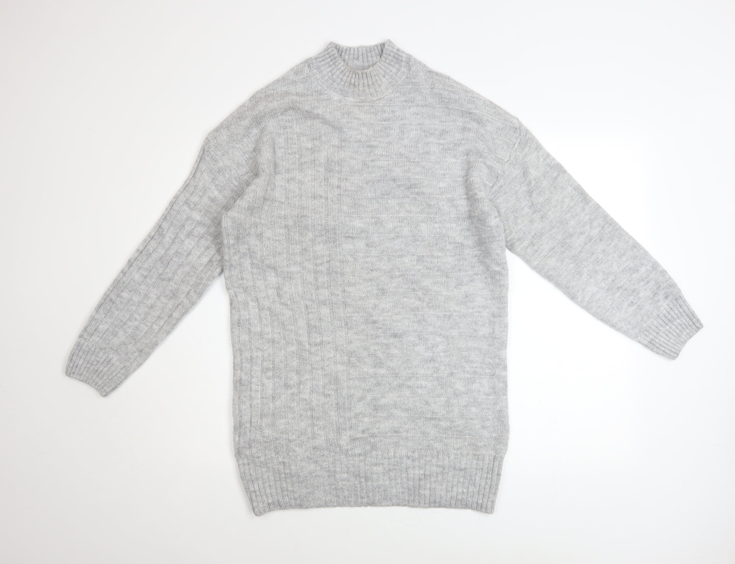 Peacocks Women Grey High Neck Knit Jumper Size S Long Sleeve