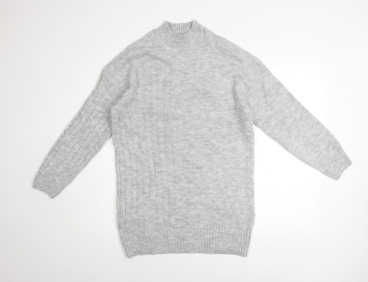 Peacocks Women Grey High Neck Knit Jumper Size S Long Sleeve