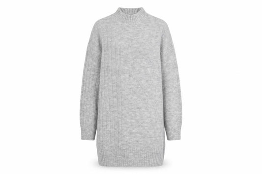 Front view of Peacocks Women Grey High Neck Knit Jumper, size S, Long Sleeve