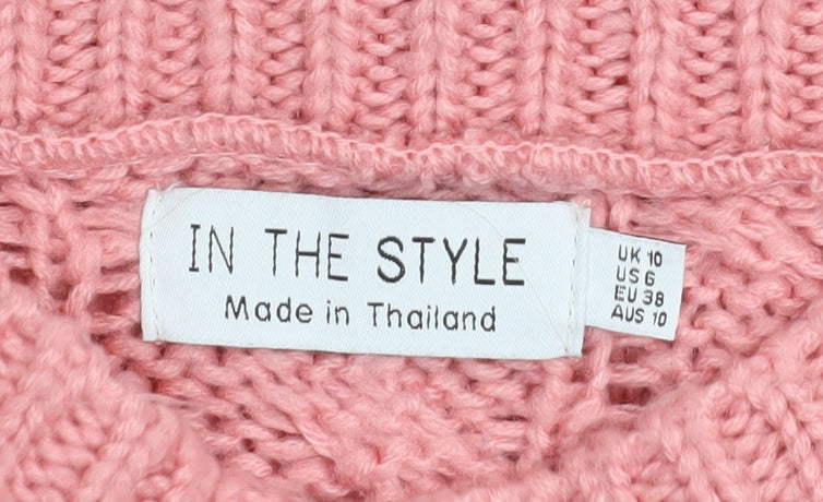 In The Style Women Pink Cable-Knit Acrylic Jumper UK 10