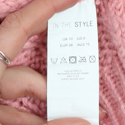 In The Style Women Pink Cable-Knit Acrylic Jumper UK 10