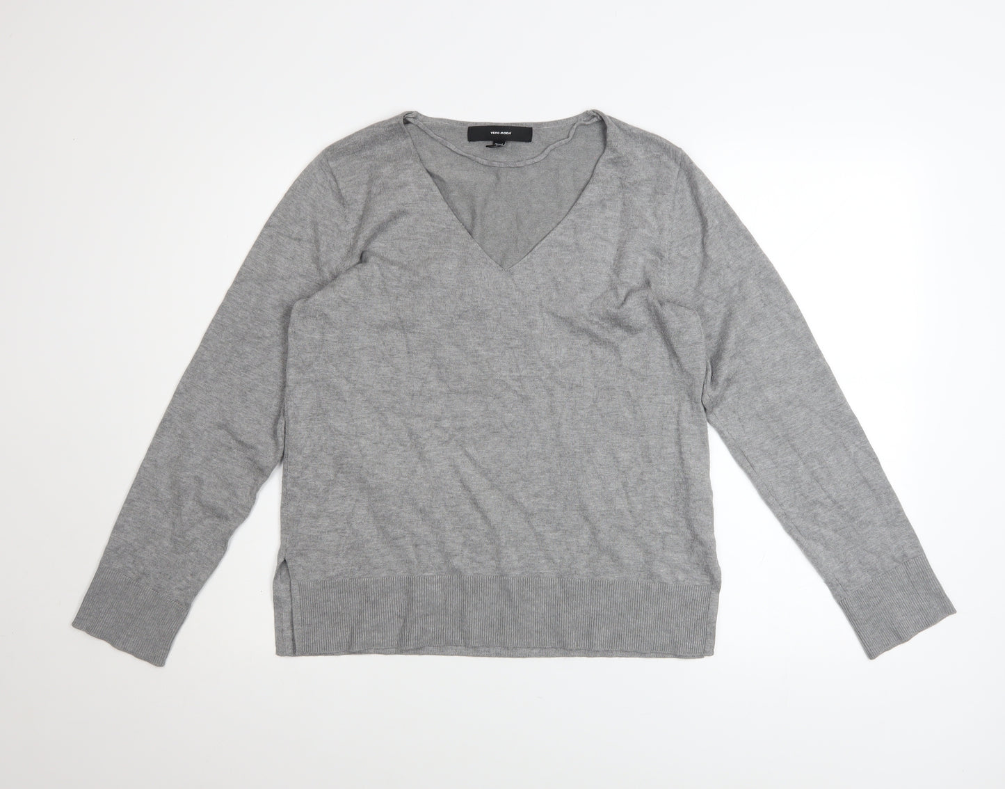 Vero Moda Women's Grey V-Neck Knit Long Sleeve Pullover Jumper Size S