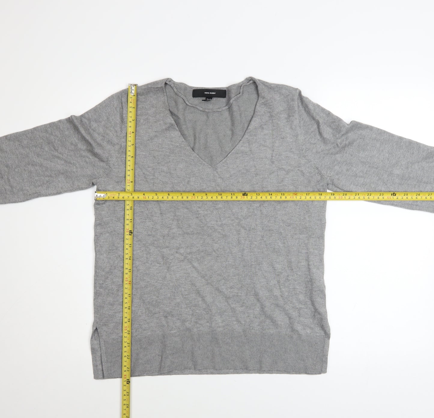 Vero Moda Women's Grey V-Neck Knit Long Sleeve Pullover Jumper Size S