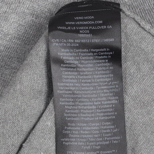 Vero Moda Women's Grey V-Neck Knit Long Sleeve Pullover Jumper Size S