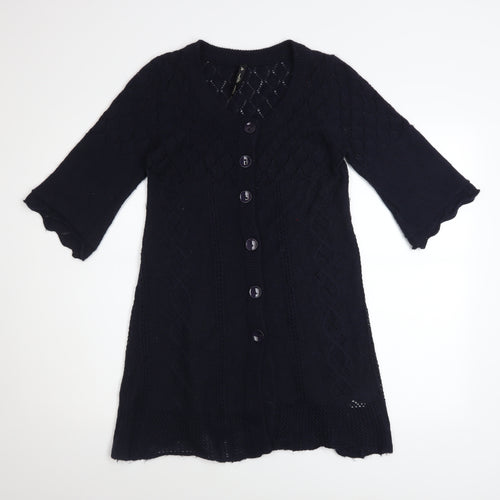 maElla Women Black Knit A-Line Dress S 3/4 Sleeve Button Classic Winter
