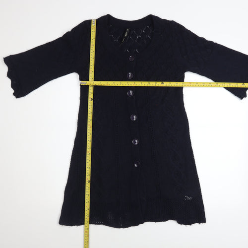 maElla Women Black Knit A-Line Dress S 3/4 Sleeve Button Classic Winter