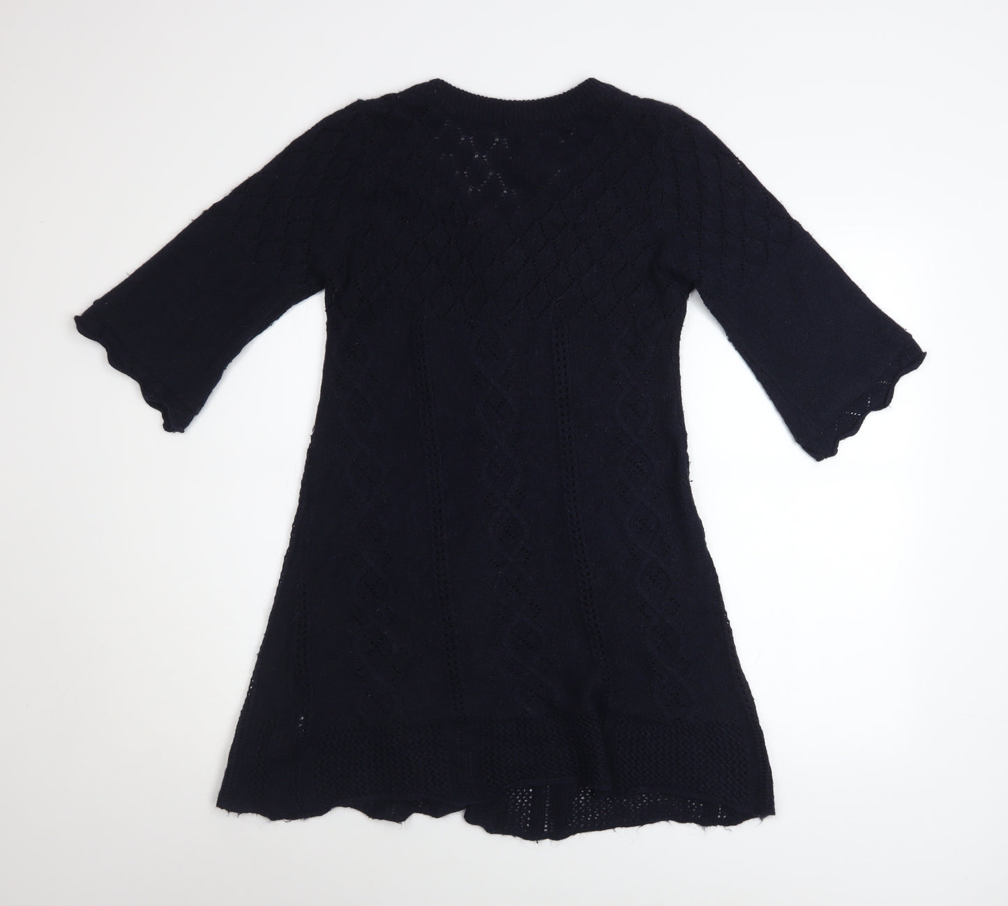 maElla Women Black Knit A-Line Dress S 3/4 Sleeve Button Classic Winter
