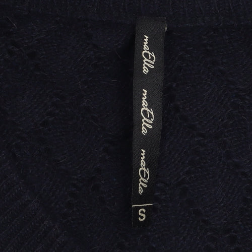 maElla Women Black Knit A-Line Dress S 3/4 Sleeve Button Classic Winter