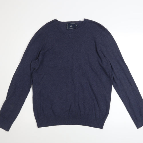 John Lewis Men's Blue V-Neck Cotton Knit Jumper M