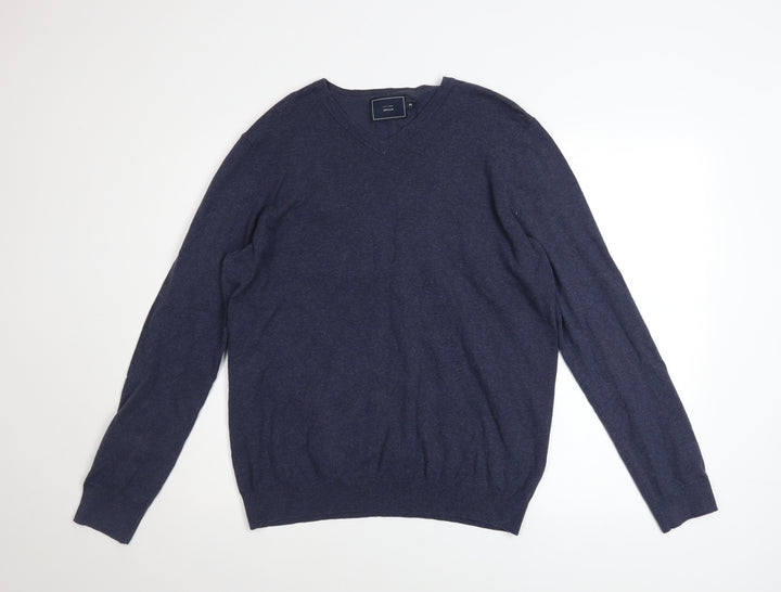 John Lewis Men's Blue V-Neck Cotton Knit Jumper M