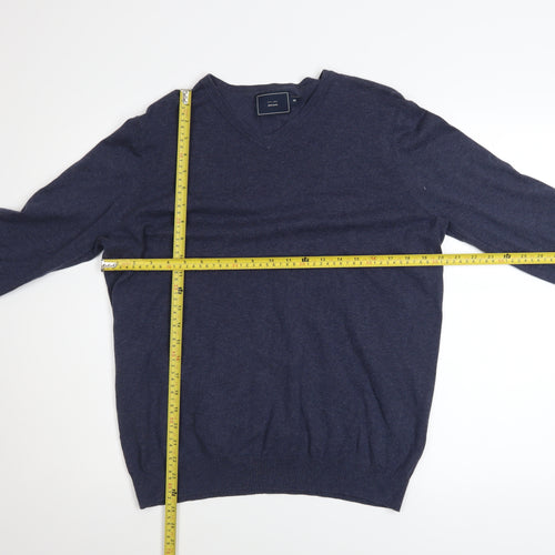 John Lewis Men's Blue V-Neck Cotton Knit Jumper M
