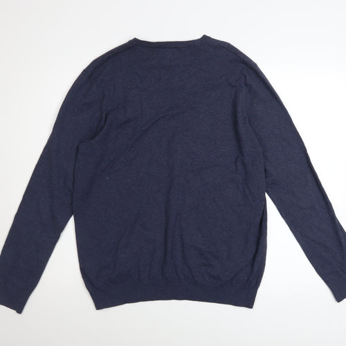 John Lewis Men's Blue V-Neck Cotton Knit Jumper M