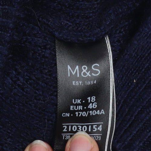 Marks and Spencer Women’s Blue Crew Neck Relaxed Fit Knit Jumper Size 18