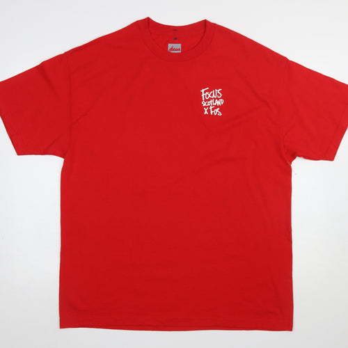 Focus Mens Red XL Graphic Skull Print Cotton T-Shirt