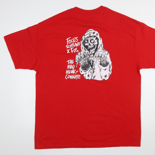 Focus Mens Red XL Graphic Skull Print Cotton T-Shirt