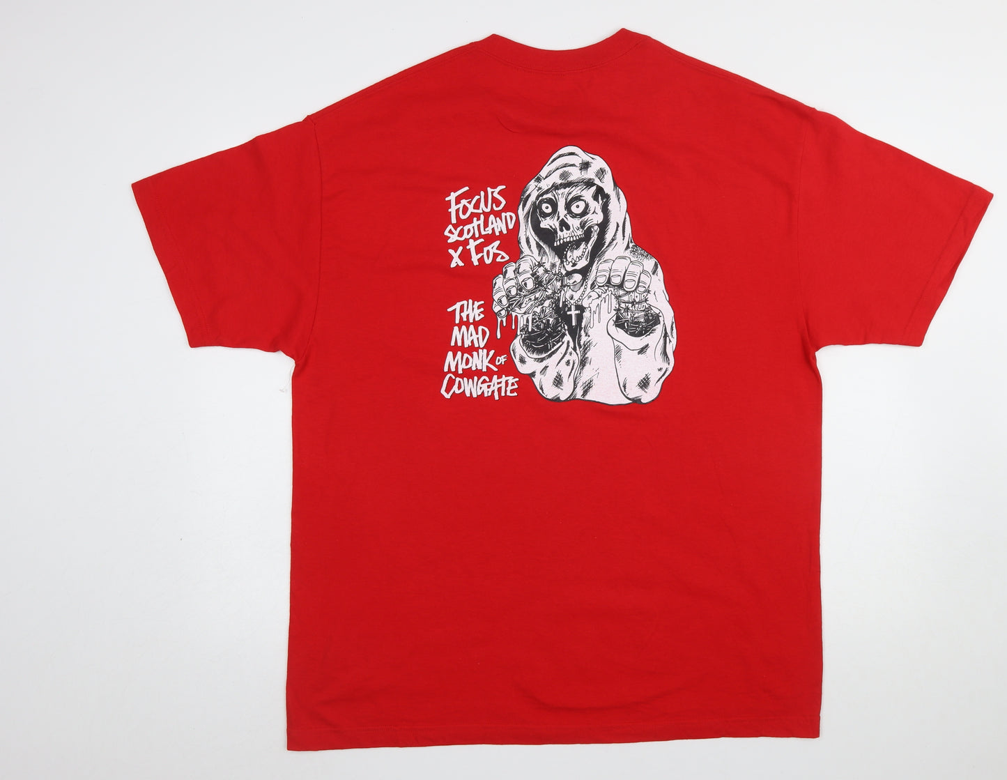 Focus Mens Red XL Graphic Skull Print Cotton T-Shirt
