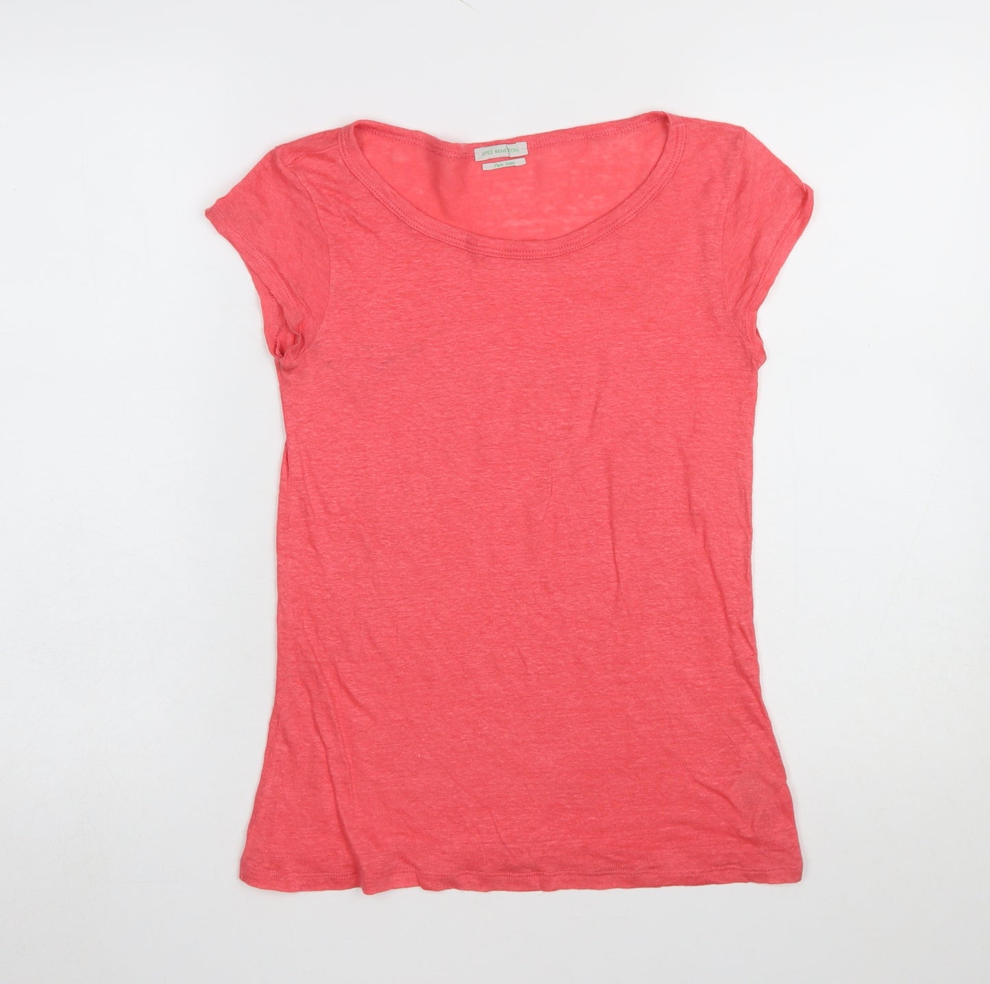 Benetton Women's Pink Linen Short Sleeve Basic T-Shirt Size S