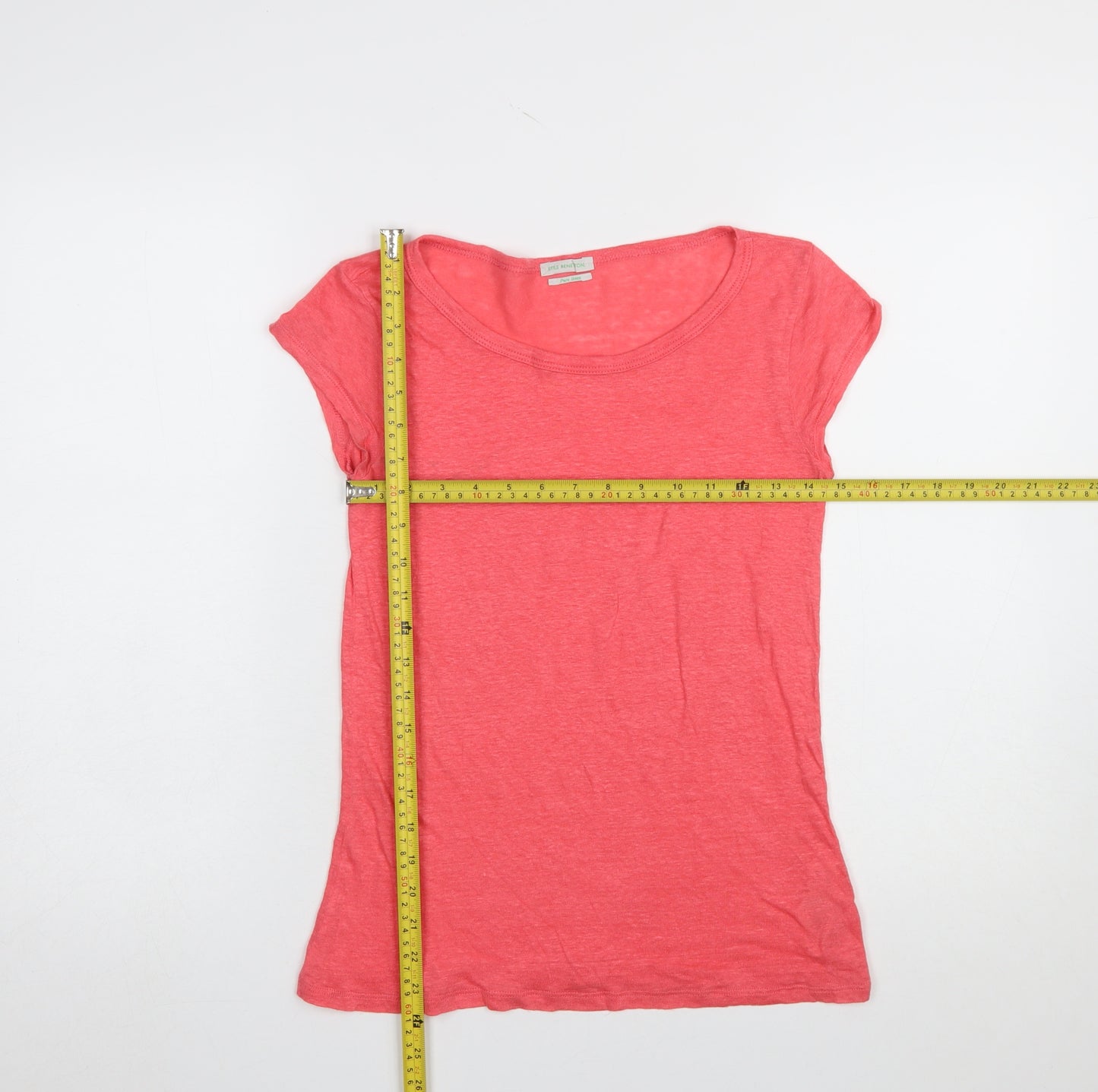 Benetton Women's Pink Linen Short Sleeve Basic T-Shirt Size S