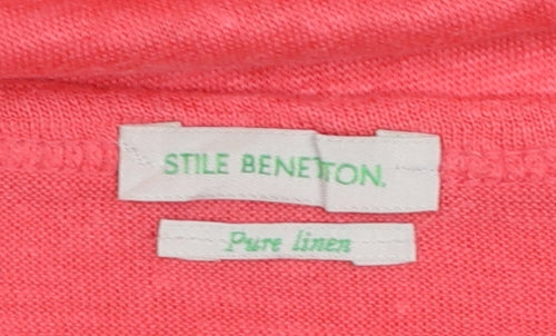 Benetton Women's Pink Linen Short Sleeve Basic T-Shirt Size S