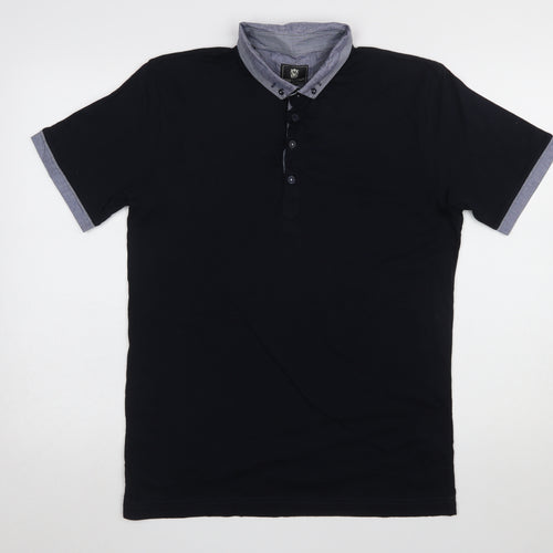 Steel & Jelly Men’s Black Cotton Polo Shirt L Short Sleeve Button Collar