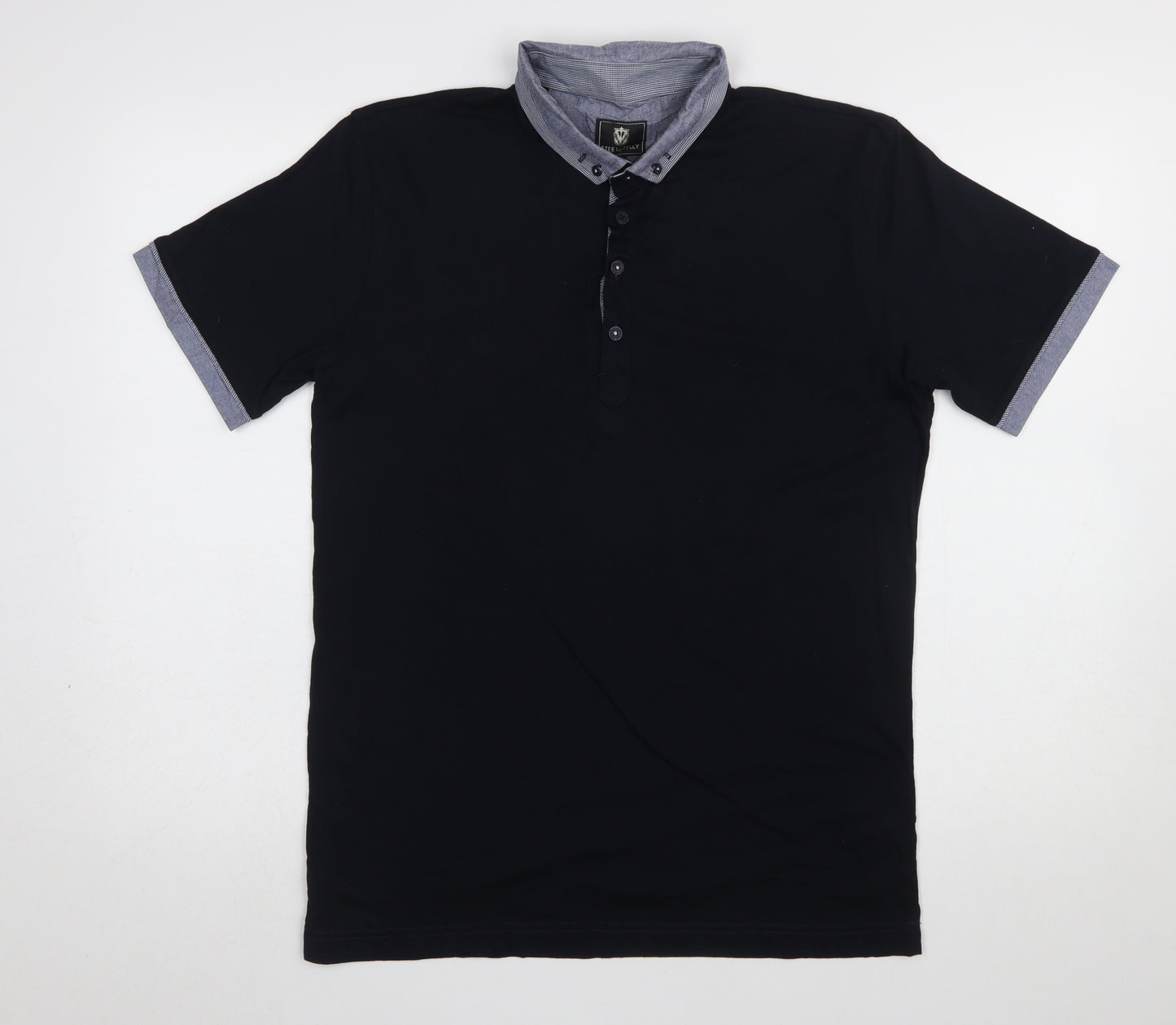 Steel & Jelly Men’s Black Cotton Polo Shirt L Short Sleeve Button Collar