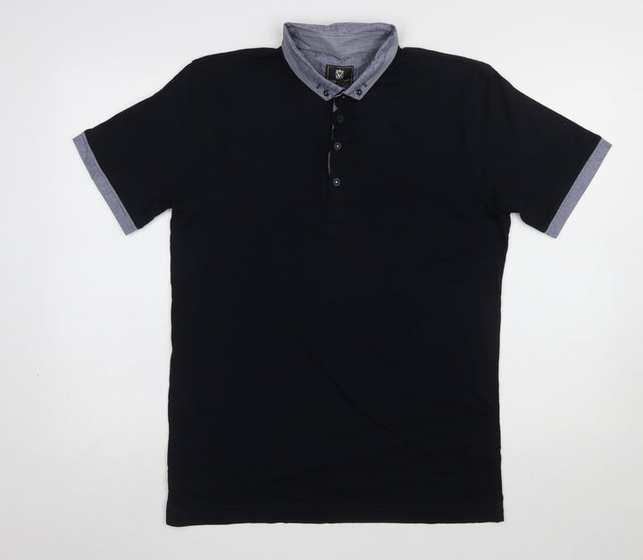 Steel & Jelly Men’s Black Cotton Polo Shirt L Short Sleeve Button Collar