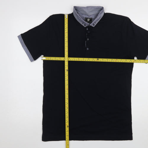 Steel & Jelly Men’s Black Cotton Polo Shirt L Short Sleeve Button Collar