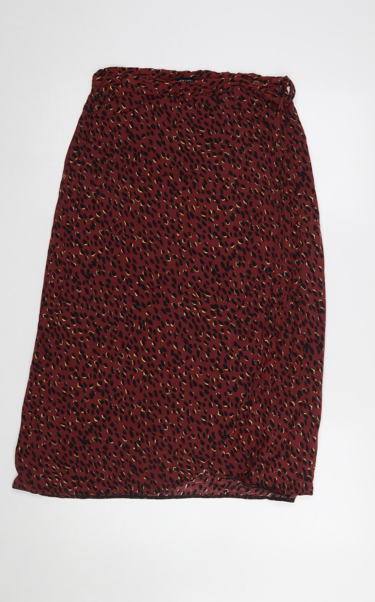 New Look Women’s Red Animal Print Wrap Midi Skirt UK 12