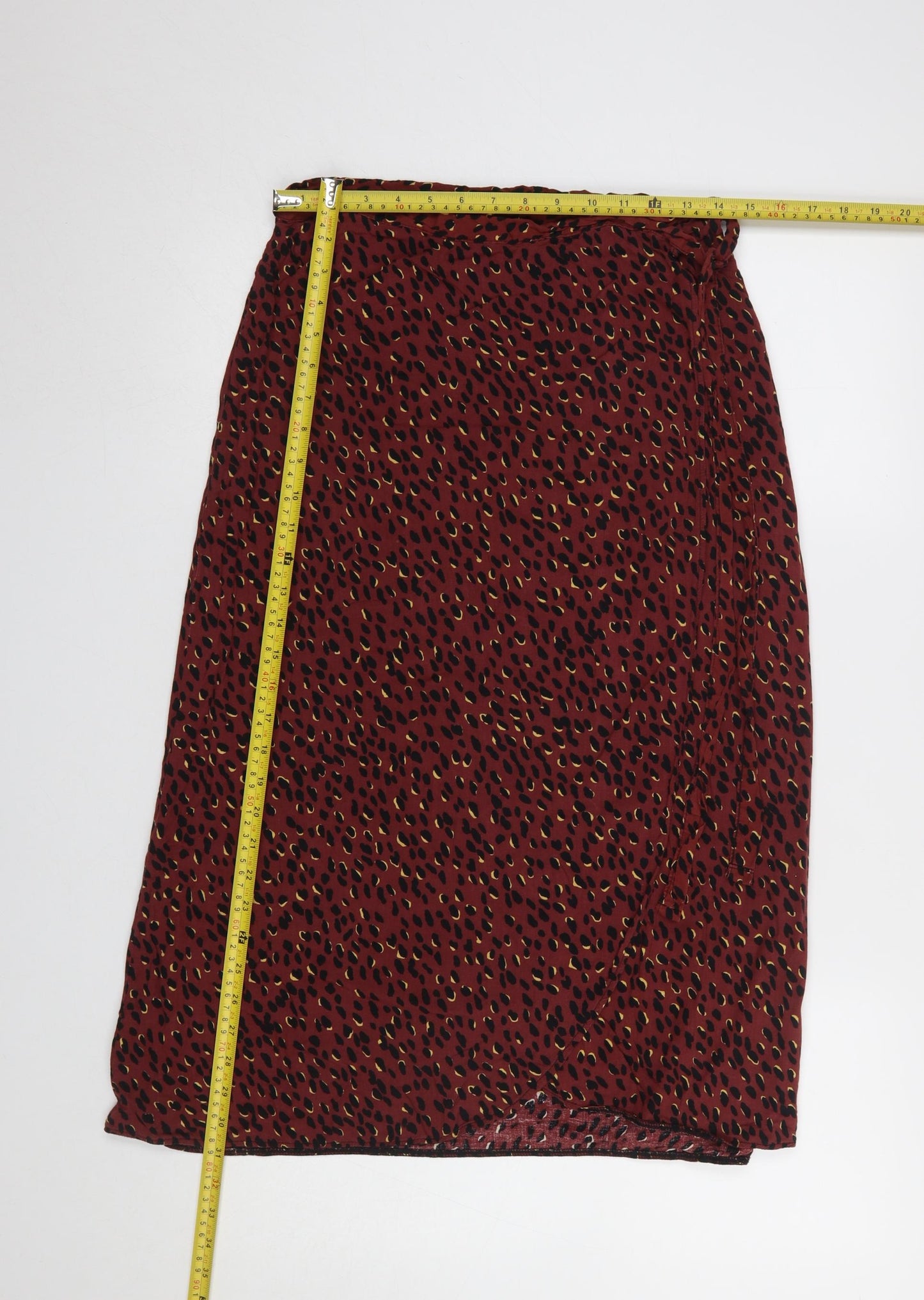 New Look Women’s Red Animal Print Wrap Midi Skirt UK 12